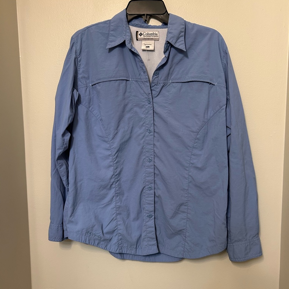 Columbia women's Large L outdoor fishing long sleeve top Pockets Blue Outdoors